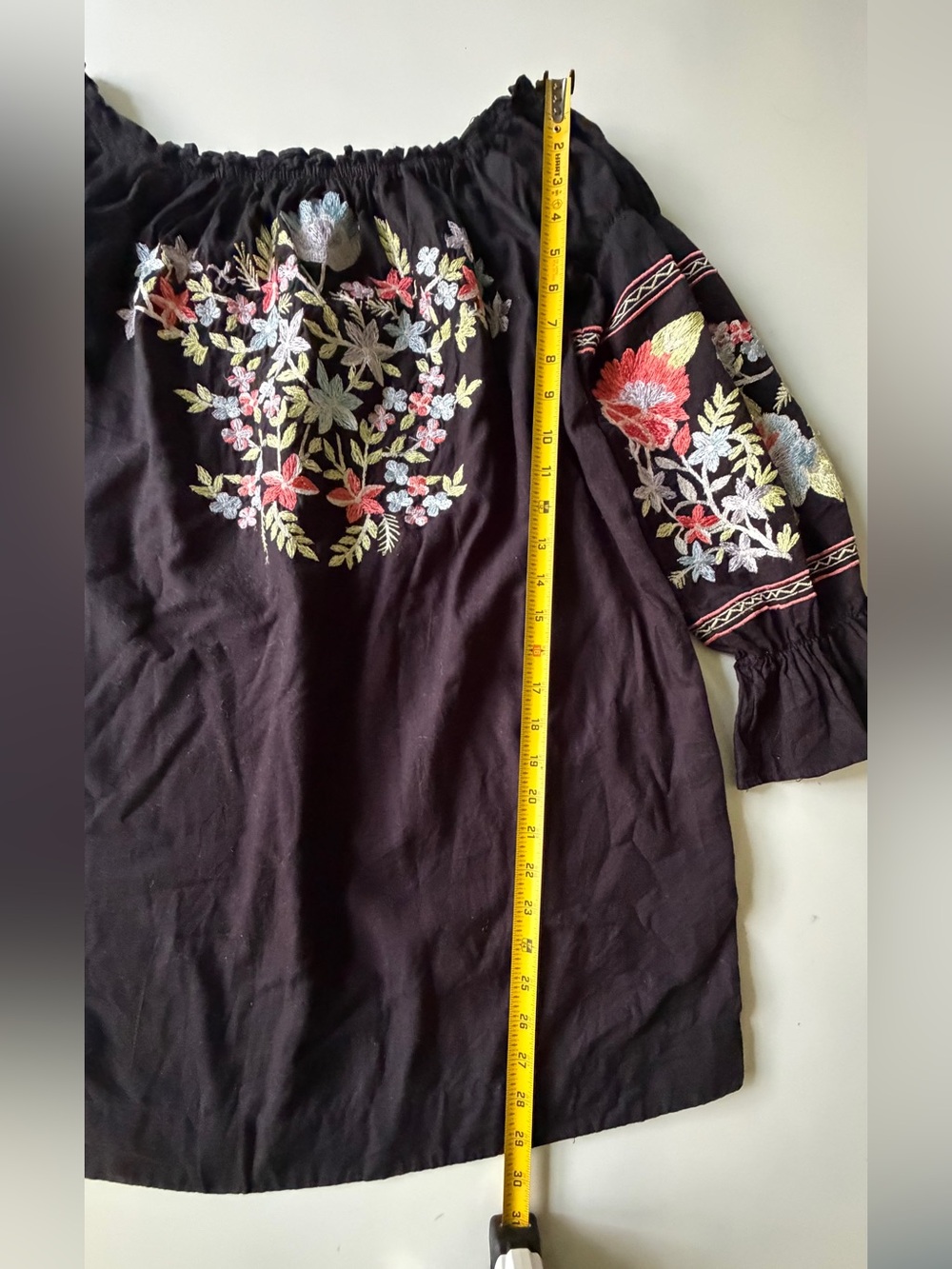 Free People Womens Dress Size M Black Floral Embroidered 3/4 Sleeve Side Pockets - Picture 7 of 10